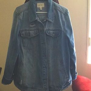 Distressed plus size jean jacket